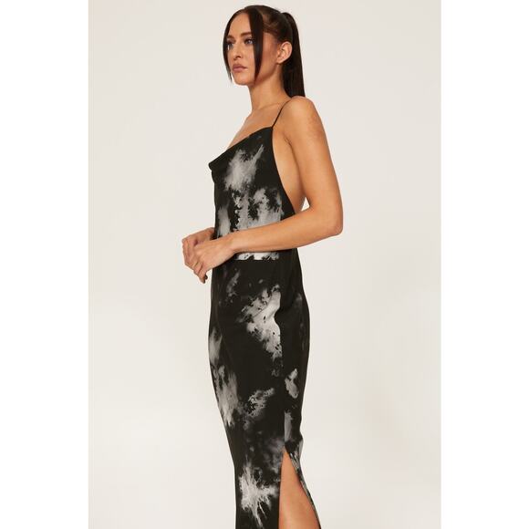 Samsoe Applesi Dark Blue Moody Tie Dye Cowl Neck Long Viscose Slip Dress S - Picture 2 of 14